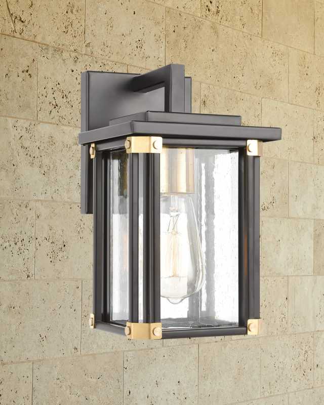 Vincentown 1-Light Outdoor Sconce in Matte Black with Seedy Glass